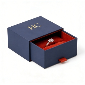 กล่องใส่แหวนแบบคลาสสิกสั่งทำพิเศษ กล่องเก็บเครื่องประดับแบบลิ้นชักแข็งหรูหรา บุผ้ากำมะหยี่ ปั๊มฟอยล์ โลโก้สั่งทำได้ รับผลิตแบบ OEM - Product Image 3