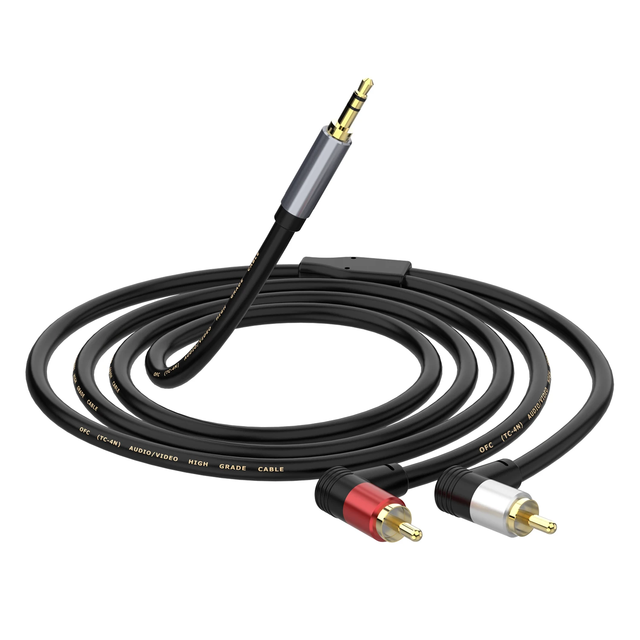 3.5mm to 2 Male RCA Elbow Cable Stereo Adapter Hi-Fi Audio Auxiliary Y Splitter Compatible for Phone TV Tablet Laptop Speakers
