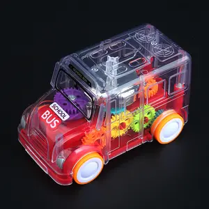 Ver através de carro de brinquedo de ônibus, com equipamentos de movimento coloridos, iluminação led brilhante, mini efeitos, transparente, carro de brinquedo de criança