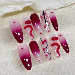 Faux Ongles à Presser Serpent Rouge Porte-Bonheur Saint-Valentin 2025, Charme Sœur Royale, 10 Pièces, Ongles Artificiels en Acrylique, Faux Ongles Stiletto - Product Image 1
