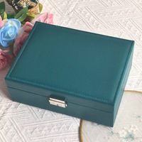 Boîte de rangement pour bijoux en cuir européen, double couche, design rectangulaire, fermeture à loquet pour collier, bague, boucles d'oreilles