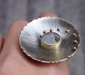 Bague en pierre précieuse naturelle, argent Sterling 925, opale fraîche, bijoux de déclaration - Product Image 1