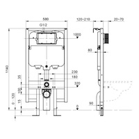 Tanque de Descarga Oculto para Baño FS1001-G 80mm con Marco Metálico para Inodoro Suspendido con Conector de Plástico