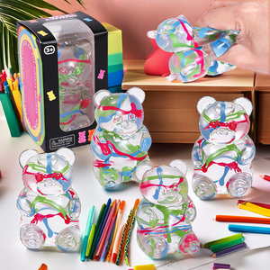 Merlocool Ours en peluche de dessin animé coloré peint à la main en TPR, jouet souple pour adultes et enfants, décompression, rebond lent, à presser - Product Image 2