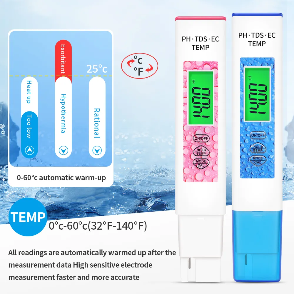 Bán buôn MF-01 TDS pH Nhiệt độ EC 4 trong 1 chất lượng nước Tester Detector pH Kiểm tra bút