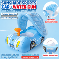 Aufblasbares PVC-Schwimmbecken in Autoform für Kleinkinder mit Sonnendach und Lenkrad für sommerlichen Wasserspaß