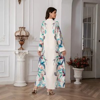 Abaya Traditionnelle Brodé Floral 2026 pour Femme, Longueur Cheville, Respirante en Polyester, Taille Élastique, Idéale Été Automne Aïd Mariage