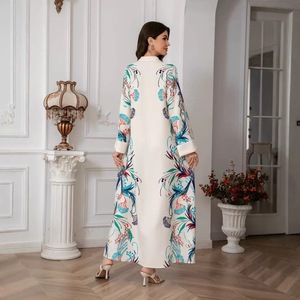 Abaya Traditionnelle Brodé Floral 2026 pour Femme, Longueur Cheville, Respirante en Polyester, Taille Élastique, Idéale Été Automne Aïd Mariage - Product Image 2