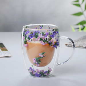 Cuatro flores de Tigre, vidrio resistente al calor, vidrio de doble pared, tazas de café de 10oz con asa, tazas de té, vasos para bebidas, <span class=keywords><strong>taza</strong></span> de té y leche - Product Image 6