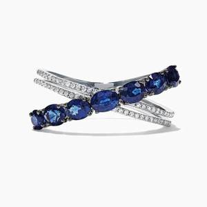 Anello creativo a forma di X con pietra blu per donna, design scintillante intarsiato, gioielli alla moda per tutti i giorni - Product Image 1