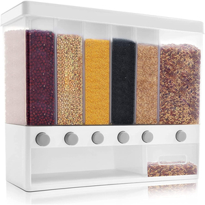 Kitchen <b>Wall</b>-Mounted <b>Double</b> Clear Plastic PP Storage <b>Box</b> Cereal Dispenser Dry Food Whole Grain Rice Bucket Environment-Friendly - Product Image 1