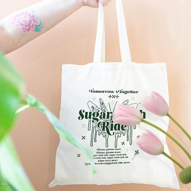 Pc Sugar Rush Ride Pattern Tote Canvas Personalized Shoulder Bag for  Travel Women's Reusable Shopping Bag With Logo