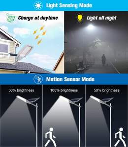 高出力ソーラーライト 100-400W IP65 モーションセンサーとリモコン付き 街路およびモーション起動照明用 - Product Image 3