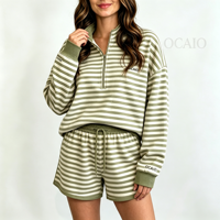 Ensemble 2 pièces OCAIO pour femme : haut court à capuche et manches longues, short long, coupe classique, polyester/coton, sportif, éco-responsable