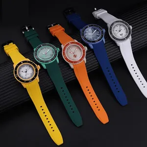 Curved End Rubber Strap 22mm Fitted Integrated Silicone Wrist Band For Blancpai X S-watch Five Oceans