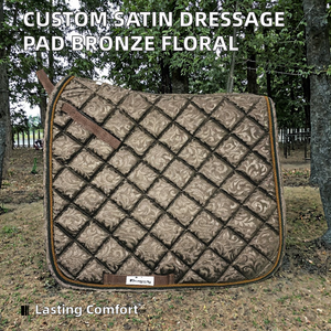 Selle de dressage anglaise personnalisée 2025 en tissu satiné en cuir polaire avec motif floral baroque bronze - Product Image 2