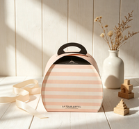 Boîte à gâteau portable avec poignée, boîte cadeau en papier pliable rayée rose pour dessert, pâtisserie, chocolat