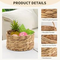 Panier de rangement rond en jacinthe d'eau tressée, ouvert en dessus, pour étagère et placard domestique - Vente en gros