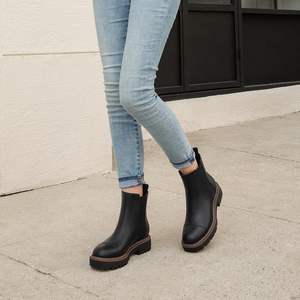 Klassieke Chelsea Dameslaarzen Ronde Neus Plateau Dikke Hak Slip Op Elastische Zijbanden Casual Schoenen Enkellaarsjes - Product Image 5