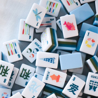 Set Ubin Mahjong Akrilik Mewah Kustom Empat Lapis Warna Biru Muda untuk Hiburan