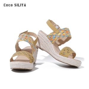 Coco SILIYA Wedges Sandals <b>Open</b> Toe Straw Outsole Buckle Closure Spring Breathable Women's <b>Shoes</b> - Product Image 3