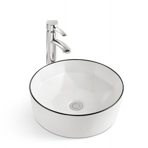 Vasque de comptoir moderne en céramique blanche à trou unique avec bordure noire - Product Image 5