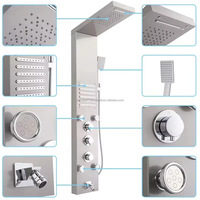 Mtifctional Acier inoxydable Mur Mot Pluie Cascade Douche Combo Chrome Salle de bain Panneau de douche Système Céramique Laiton Massage