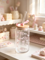 Tasse à Bubble Tea en Verre Borosilicate Style Ins, Grande Capacité, Mignonne, avec Paille et Couvercle Nœud, pour Dames Élégantes