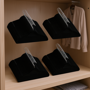 ชุดไม้แขวนเสื้อกำมะหยี่ 100 ชิ้น ป้องกันการลื่นไถล สีดำ เหล็ก สำหรับจัดเก็บเสื้อผ้าในตู้เสื้อผ้า รูปทรงสี่เหลี่ยมทันสมัย - Product Image 2