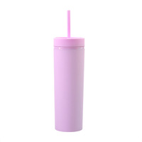 Gobelets en plastique à double paroi de 16 oz avec paille, vente chaude, différentes couleurs, gobelet fin à double paroi mat réutilisable