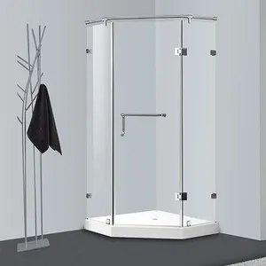 Простая установка для ванной комнаты, экран для душа алмазной формы, 3 панели, бескаркасные стеклянные распашные двери для душа