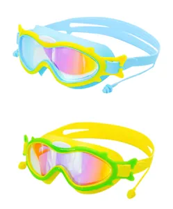 Toptan çocuk yüzme gözlükleri kulak tıkacı ile UV koruma yüzmek gözlük ayarlanabilir çocuk gözlük