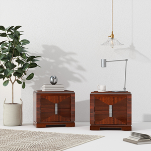 Mid Century Modern Nightstand 2 <b>Drawers</b> Wood Diamond Design <b>Storage</b> Side Table Bedroom Furniture - Product Image 5