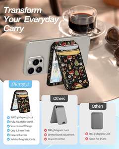 Portefeuille de téléphone magnétique en PU fin avec blocage RFID, compatible MagSafe, support de téléphone réglable, <span class=keywords><strong>porte</strong></span>-cartes de marque de créateur - Product Image 4