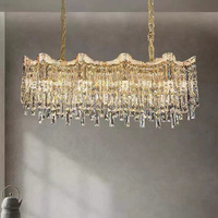 Nouveau lustre en cristal de style hongkongais, luxe léger, corps doré LED, type fil suspendu, pour chambres, salles à manger et salons