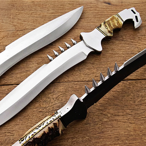 Cuchillo de camping MDM Norse Dragon Seax, acero de Damasco, acero con alto contenido de carbono, mango de cuerno de toro, hecho a mano, funda de cuero cosida. - Product Image 3