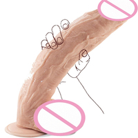 Consoladores grandes de silicona líquida de empuje a bajo precio, pene Artificial portátil Flexible, consolador femenino con ventosa