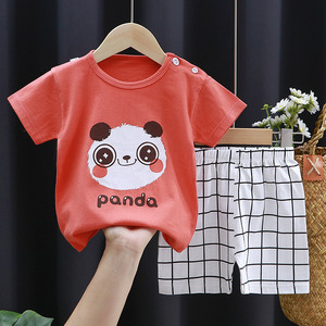 Bộ đồ hè hai mảnh cho bé trai bé gái chất liệu <span class=keywords><strong>cotton</strong></span> 100%, áo thun ngắn tay và quần đùi, kiểu dáng năng động - Product Image 1