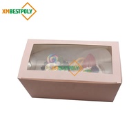 Boîte d'emballage pour muffins et cupcakes personnalisés à 2 cavités, en papier rose, pliable, à ouverture automatique, avec fenêtre supérieure