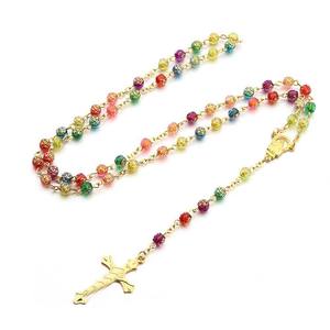 Collier Chapelet Catholique en Acrylique avec Perles Florales, Pendentif Croix Crucifix Or et Argent, Bijoux <span class=keywords><strong>de</strong></span> <span class=keywords><strong>Prière</strong></span> Religieux - Product Image 5