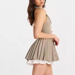 Robe d'automne pour femme à prix bas, style professionnel sexy, sans manches, en lin et coton, modeste, unie, plissée, décontractée - Product Image 2