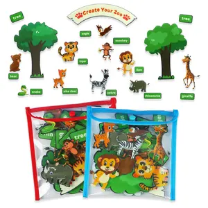 フェルト布動物ピース英語動物教育おもちゃあなたの動物園デスクトップポケットチャートを作成します