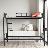 Lit double en métal moderne pour dortoir, école, appartement - Montage facile, lit pour adultes et étudiants