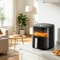 Friteuse à air 4L avec fenêtre visible, commande mécanique par bouton, réglage du temps et de la température, cuisson saine sans huile pour la cuisine domestique