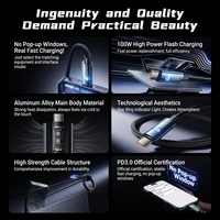 Câble USB-C vers Type-C PD 100W avec indicateur lumineux en forme d'étoile, en alliage d'aluminium, pour charge rapide et transfert de données, compatible iPhone 15, 16, 17