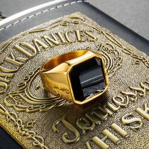 Wholesale Certified Tarnish-Free Stainless Steel <strong>Men's</strong> <strong>Statement</strong> Signet <strong>Ring</strong> Square Black Gemstone Agate New Arrivals Trendy - Product Image 5