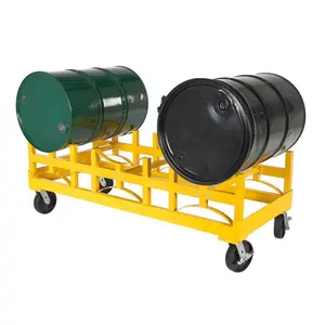 Yellow Portable Cart for 3 Oil Drum Storage Rack Steel Drum Dolly Racks