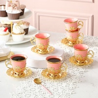 2023 Style européen luxueux turc or café service à thé tasse et soucoupe en métal tasse en céramique Six pièces Service pour 6 coffret cadeau