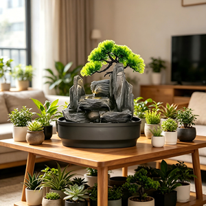 Fuente de Agua Decorativa con Bonsái y Rocas, con Luces LED, para Decoración de Escritorio en Casa u Oficina, Regalo para Relajación en Interiores - Product Image 4