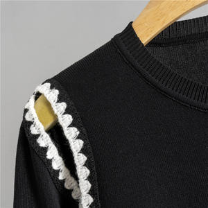 Conjunto de Dos Piezas de Ropa Deportiva Casual para <span class=keywords><strong>Mujer</strong></span>, Estilo Europeo Americano, Otoño, Suéter con Hombros Descubiertos y Encaje a Rayas 0930 - Product Image 3